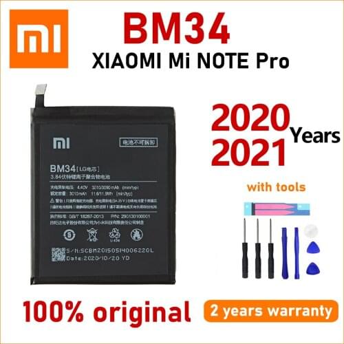Xiao Mi Original 3010mAh BM34 Phone Battery For Xiaomi Mi Note Pro 4GB RAM High Quality Batteries With Tools+Tracking number