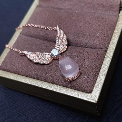 Natural powder crystal necklace, large particle hibiscus. Clean color, 925 silver