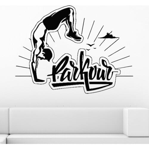 Parkour Pose Handstand Wall Stickers Free Running Tracers Jump Extreme Sport Vinyl Wall Decals Boys Bedroom Cool Wall Decor Z247