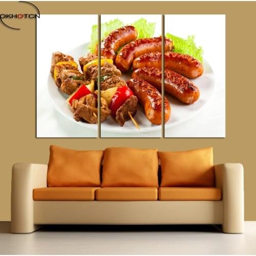 Sausage Barbecue Food Printing Posters And Prints Wall Art Canvas Painting Wall Pictures For Living Room Frameless
