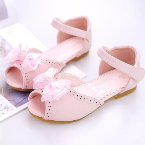 Bow bout princess sandals 2018 summer new girls sandals childrens square heels fashion fish mouth leather princess shoes