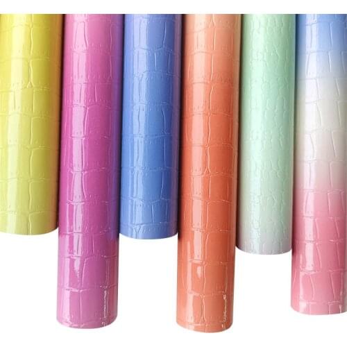 135x30cm Gradient Color Crocodile Grain Embossed Mirror Reflective PU Faux Leather Fabric for Making Key Chain Decoration Bag