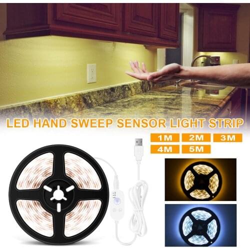 USB 5V Motion Sensor Switch Kitchen Light 1/2/3/4/5M Waterproof LED Strip Tape Under Cabinet Light LED Ribbons Wardrobe Lamp
