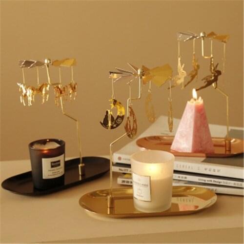 European Rotating Tray Candle Holder Romantic Revolving Scenic Lantern Creative Windmill Scented Candle For Home Decoration Gift