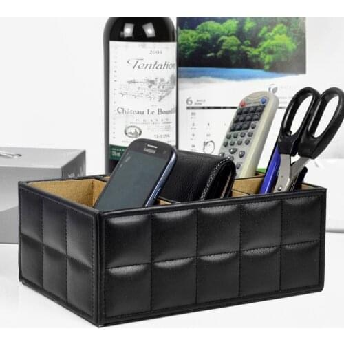 High Quality Luxury PU Leather Storage box Cosmetic Remote Control Phone Holder Home Office makeup Organizer WF