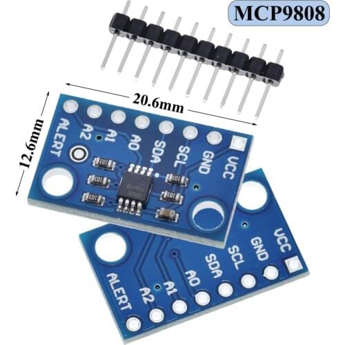 High Accuracy Temperature Sensor MCP9808 I2C Breakout Board Module 2.7V-5V Logic Voltage for Arduino 9808