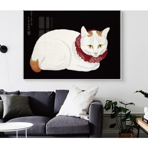 Japanese samurai cat tattoo cat retro Cat Abstract animals Canvas Poster Prints Nordic Wall Art Painting Print Living room decor