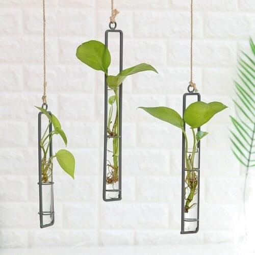 Iron Wall Hanging Flower Pots Mini Flowerpot Garden Glass Hydroponics Transparent Hanging Flower Bottle Home Room Decor