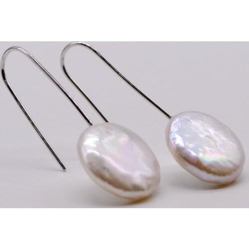 Pearl earrings, coin-shaped baroque pearls, white pearls, 92 sterling silver, ladies pearl earrings