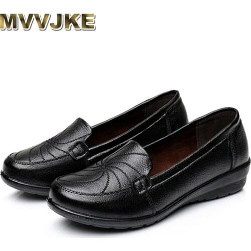 MVVJKE New Woman Flats 2020 Autumn Natural Genuine Leather Women Casual Shoes Soft Bottom Comfort Mom Shoes
