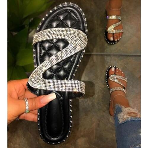 Hot Spring/summer new golden rhinestone S-shaped women flat beach flip-flops 2021 outdoor leisure all-match ms slippers 37-42