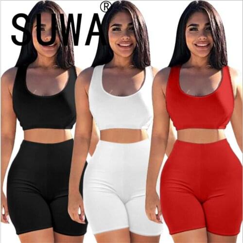 Simple Pure Color Deep V Neck Sleeveless Crop Top And Hot Short 2 Pieces Set Beach Style Lady Fashion Tracksuits
