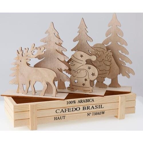 1Set 3D Creative Christmas Ornaments DIY Wood Crafts Santa Claus Xmas Tree Ornaments Party Home Decorations Kids Wooden Gift