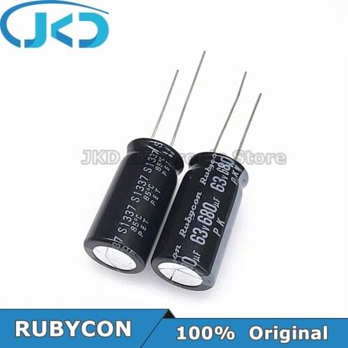 10pcs RUBYCON 680UF 63V 12.5*25mm PK Series 85 degrees 680UF63V 63V680UF 12.5x25mm Aluminum Electrolytic Capacitor 100% Original