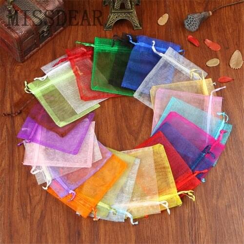 100pcs/lot Multi Colors Organza Bags 15x20cm Drawable Jewelry Pouches Wedding Cosmetics Jewelry Packaging Bags Tulle Gift Bag