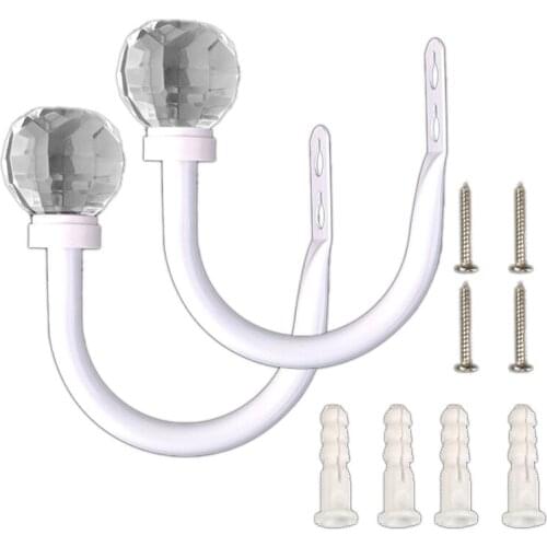 2 Pack Curtain Holdbacks Crystal Ball Curtain Tie Backs U Shaped Metal Curtain Holdbacks Wall Mounted Curtain Hook