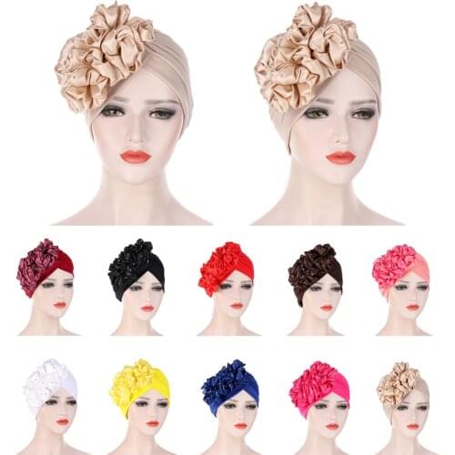 2021 Bandanas Women Stretchy Turban Flower Muslim Hat Headband Warp Female Chemo Hijab Knotted Indian Cap Head Wrap for Women