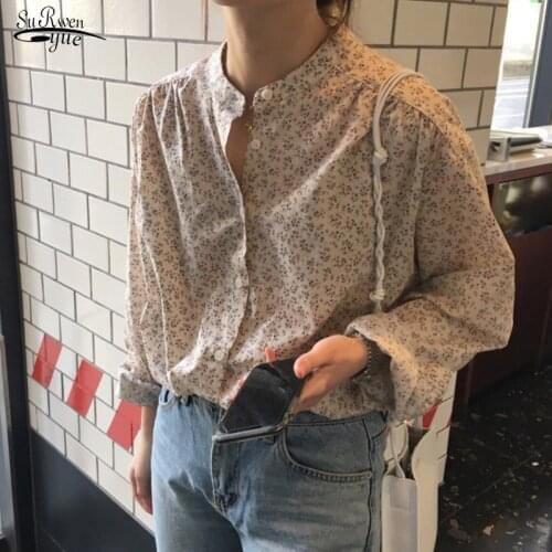 2021 Fashion Floral Tops and Blouses Blusas Femininas Mujer Autumn Long Sleeve Femme Shirts Print Vintage Women Blouses 16976