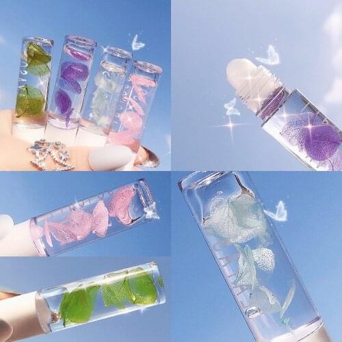 3ml Rolled Bead Petal Fruit Water Toot Lip Oil Glass Lipgloss Transparent Lip Glaze Colorless Lip Gloss Moisturizing Makeup Tool