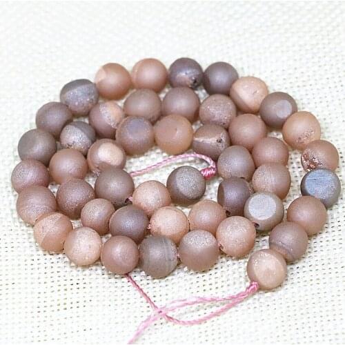 6-14mm light orange natural drusy agat crystal eletroplate crystal smile round loose beads elegant jewelry making 15inch B1638