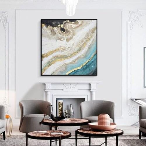 100% Handmade Abstract Oil Painting Wall Art Blue Marble Texture Minimalist Modern On Canvas Decorative For Living Room No Frame