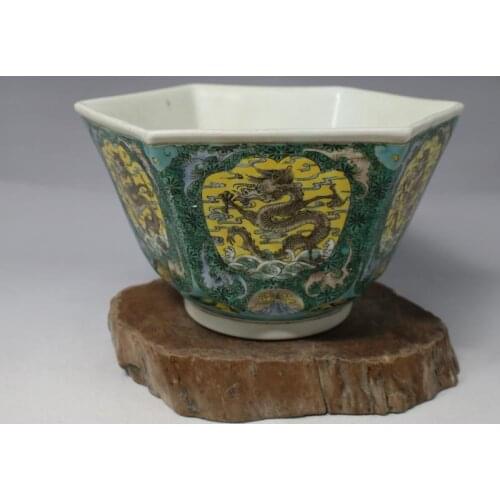 #7 Antique QingDynasty porcelain,Plain three-color six-party bowl,painted crafts,Decorations,collection&Adornment,Free shipping