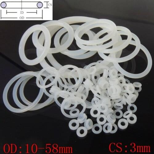 White Food Grade Silicon Rubber O-Ring Seals Washer Cross Section 3mm OD 10-58mm