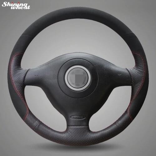 Shining wheat Hand-stitched Black Suede Black Leather Car Steering Wheel Cover for Volkswagen VW Golf 4 Mk4 Old VW Passat B5