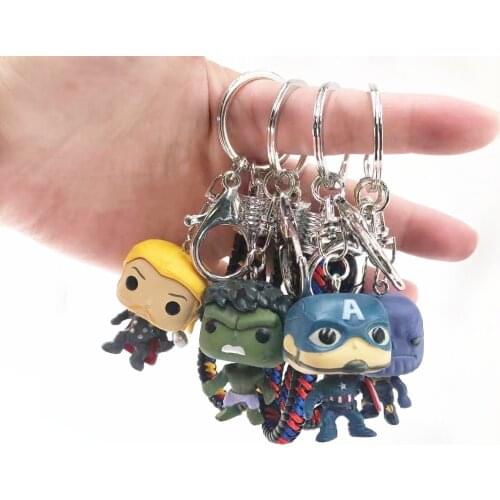 Marvel Keychain Superhero Character Spiderman Captain America Funko Pendant Hulk Thor Thanos Avengers Car Key Ring