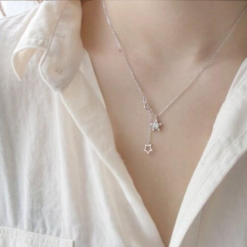 925 Sterling Silver Tassel Double Star Pendent Necklaces For Women Girls Clavicle Chain Wedding Jewelry Accessories dz644