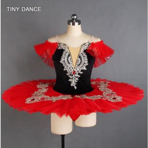 Off the Shoulder Black Velvet Bodice with Red Pancake Tutu for Girls and Women Ballet Dancing Performance Tutu Costume BLL124