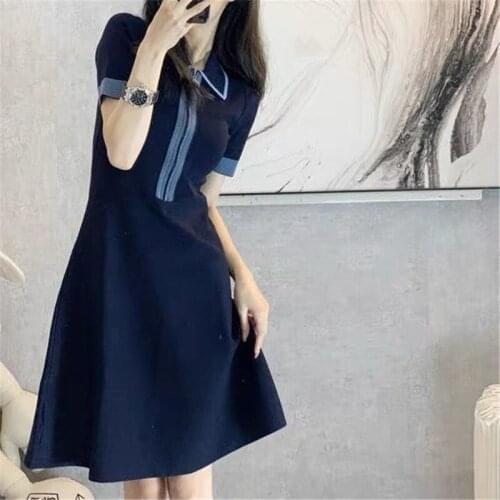 Women Lapel Short Sleeve Turn-Down Collar Slim-Fit Knitted Elegant Dress OL Lady Chic A-Line Plus Size Bodycon Pullover Dresses