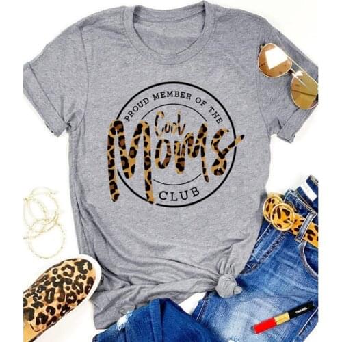 Leopard Cool Moms Club T-shirt Funny Mom Life Tshirt Casual Women Short Sleeve Graphic Motherhood Top Tee Shirt Drop Shipping