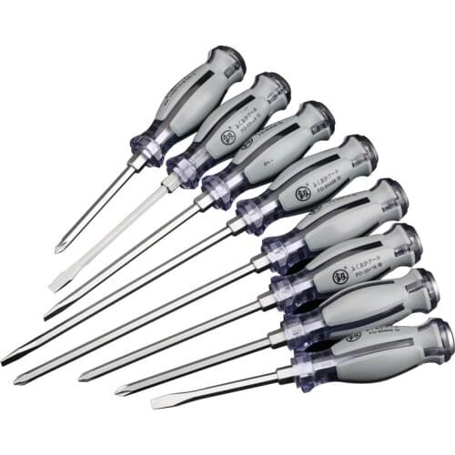 Cross / slotted super hard industrial grade extra long extra long flat blade screwdriver