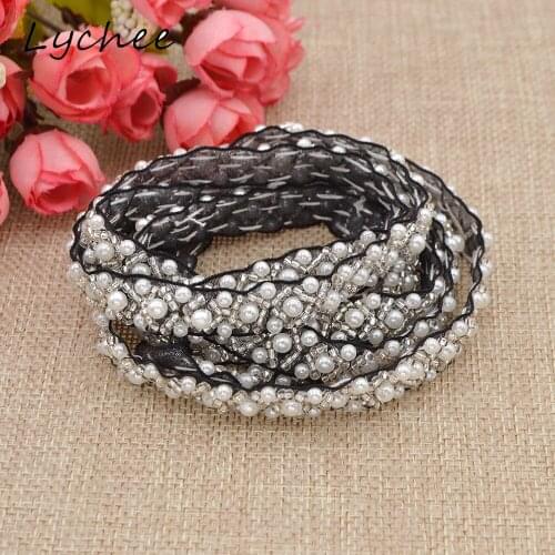 Lychee 1 Yard Artificial Pearls Beaded Lace Ribbon For DIY Costume Women Clothes Sewing Fabric Handmade Craft Accessories