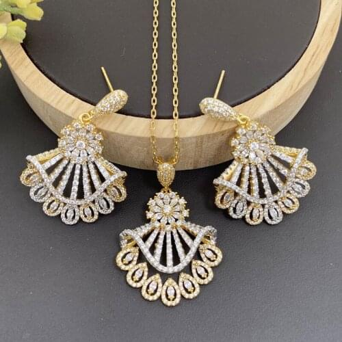 Lanyika Fashion Jewelry Set Romantic Hollow Skirt Zirconia Micro Pave Necklace with Earrings for Women Banquet Party Best Gifts