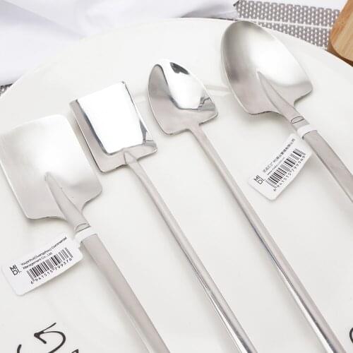 Square Head Spoon Tableware Dessert Afternoon Tea Teaspoon Shovel Spoon Coffee Ice Cream Retro Metal Stainless Steel