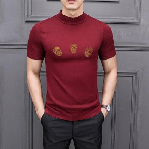 Simple M-4XL Asian Design Spring/Summer Skull Mens Plus Size Popular Short Sleeve Pullover Knitted T-Shirt Sweater