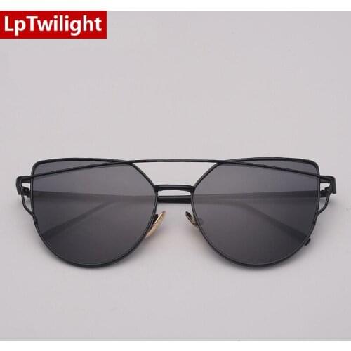 LpTwilight Brand Designer Cat eye Sunglasses Women Vintage Metal Reflective Glasses For Women Mirror Retro Oculos De Sol Gafas