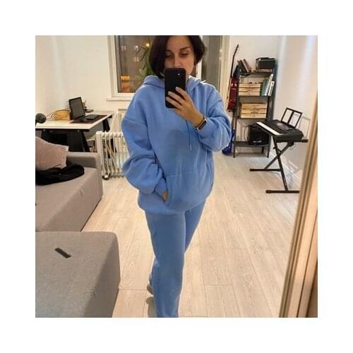 Autumn Winter New Women Tracksuit Thick Fleece Suit 2 Pieces Sets Hoodies Sweatshirt And Pants Solid Lady Suits