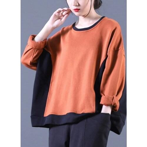 Autumn Women T shirt O neck Contrast Color Big Size Loose Long-sleeved Korean Fashion outerwear Women Blouse