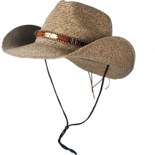 Fashion Women Men Hollow Western Cowboy Hat Lady Dad Beach Sombrero Hombre Straw Panama Cowgirl Jazz Sun Cap Size 56-58CM