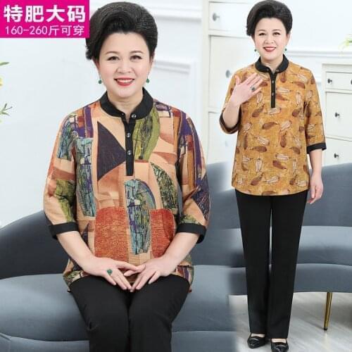Dress 2021 summer fat mother top loose 40 year old womens T-shirt womens middle-aged and old chiffon shirt foreign style