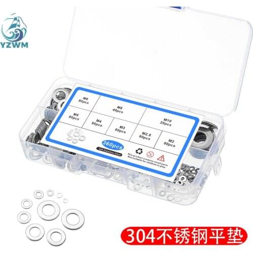 Stainless Steel Flat Washer 360pcs Box M2 2.5 3 4 5 6 8 10 Gasket for Cross Border E-commerce