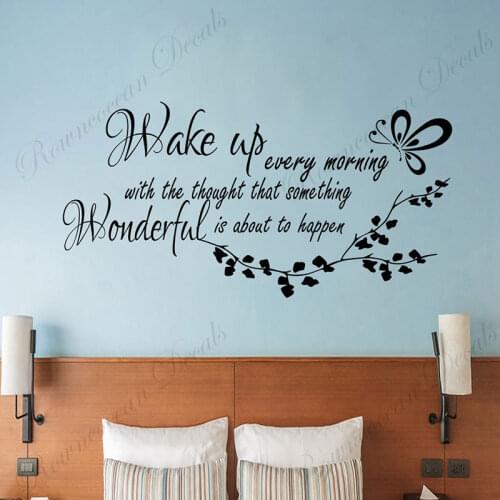 Wake Up Every Morning Inspirational Bedroom Quote Wall Decal Transfer Home Decoration Butterfly Leaves Wall Sticker Murals 4629