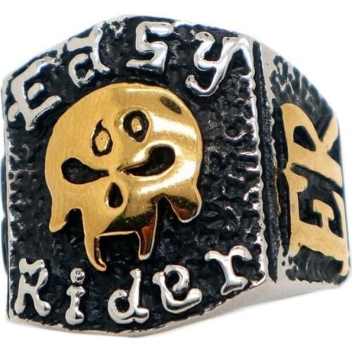 Size7 To Size 15 Unisex 316L Stainless Steel Easy Rider Gold Silver -Color 69 Skull Ring