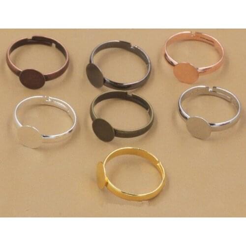 20pcs/lot Adjustable Ring Settings 6/8/10mm Round Blank Base Trays Bezel for Cabochon Cameo DIY Fashion Rings Making