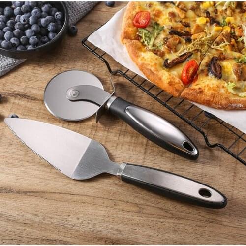 Roller Stainless Steel Pizza Knife Shovel Two Piece Set Single Wheel Medium Cake Knife Pizza Shovel Kitchen Tool