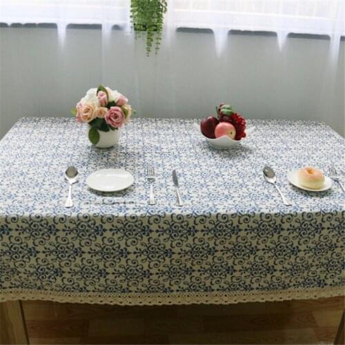 Table Cloth Chinese Classical Blue and White Porcelain Lace Tablecloth Linen and Cotton Dust-proof Table Cloth