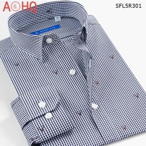 Smart Five Men Shirt Long Sleeve Cotton Man Printing Business Office Shirts Camisa Masculina Social Slim Fit Big Size 45 46